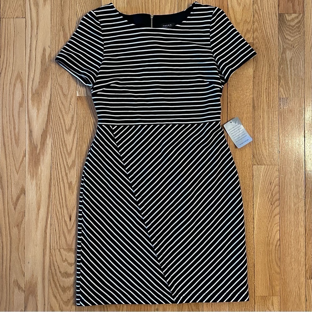 Tahari Arthur S Levine Ottoman Ribbed Sheath Dress Striped Sz 8 New